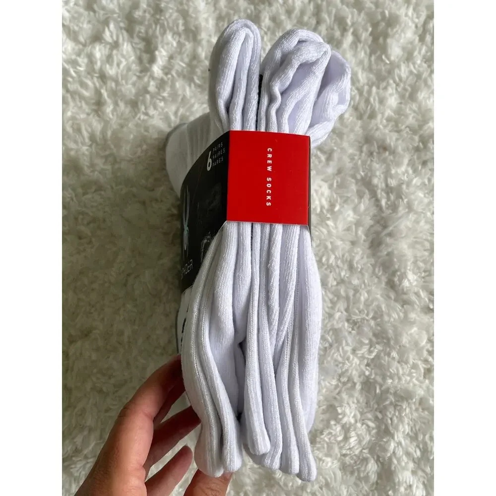 Spyder White Gray Crew Socks 6 pairs NEW Mens Size 6-12 Sports Everyday Comfort